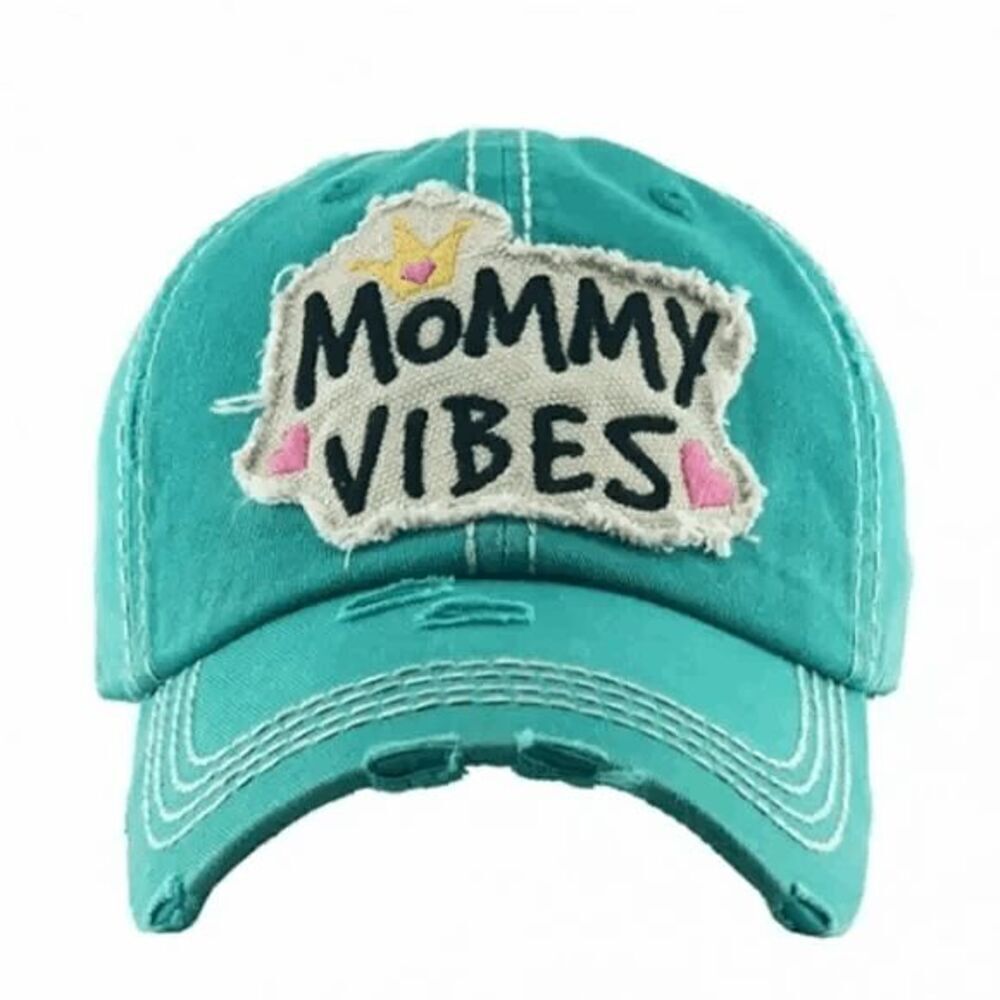 Ladies  Teal Mommy Vibes Distressed Hat
